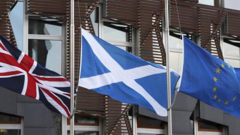 UK, Scottish and EU flags