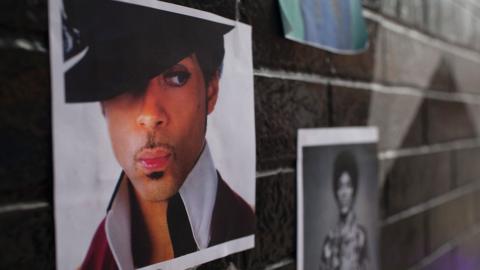 Posters of Prince on a wall at the First Avenue nightclub in Minneapolis, Minnesota, 22 April