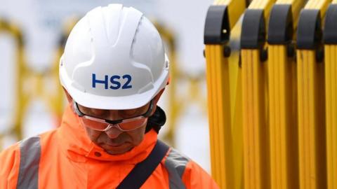 HS2 construction worker in hardhat and hi-vis jacket
