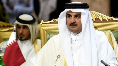Qatar's Emir Sheikh Tamim bin Hamad Al Thani at a summit in Riyadh on 10 December 2015