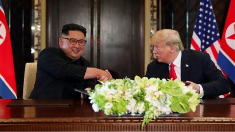 Kim and Trump at signing