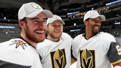 Las Vegas Golden Knights players celebrate beating the Dallas Stars