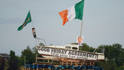 Picture of Leo Varadkar on top of a bonfire in Moygashel