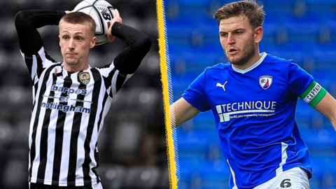 Jordan Barnett of Notts County (left) and Lawrence Maguire of Chesterfield (Right)