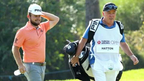 Tyrrell Hatton and caddy Mick Donaghy