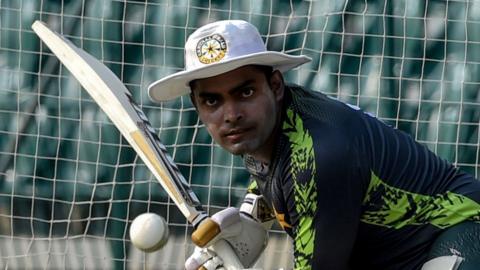 Pakistan's Umar Akmal batting in the nets