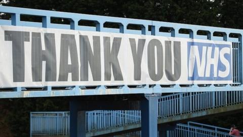 Banner thanking NHS staff in Manchester