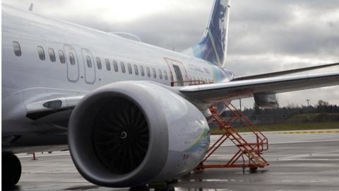 The fuselage plug area of Alaska Airlines Flight 1282 Boeing 737-9 MAX, which was forced to make an emergency landing with a gap in the fuselage, is seen during its investigation by the National Transportation Safety Board (NTSB) in Portland, Oregon, U.S. January 7, 2024.