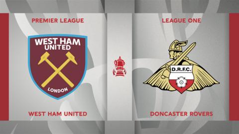 West Ham United v Doncaster Rovers badge graphic