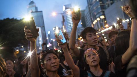 Protesters take part in a rally in Hong Kong - 16 June 2019