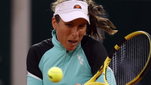 Johanna Konta returns against Coco Gauff at the French Open