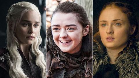 Emilia Clarke, Maisie Williams and Sophie Turner in Game of Thrones