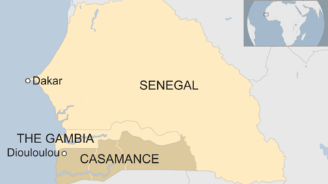 Map showing Diouloulou, Senegal