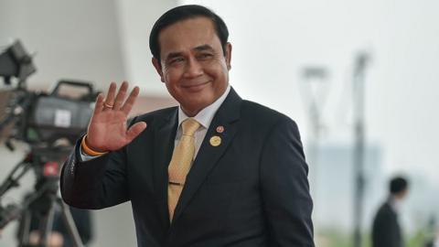 Prime Minister Prayut Chan-ocha of Thailand waves on September 4, 2016 in Hangzhou, China.