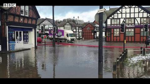 A flooded street in Northwich, Cheshire