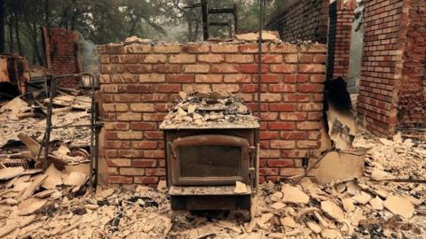 Debris from the Carr fire, west of Redding in California, 28 July 2018