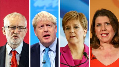 Jeremy Corbyn, Boris Johnson, Nicola Sturgeon and Jo Swinson, ahead of the Question Time leaders' special in which they will debate their visions for the UK