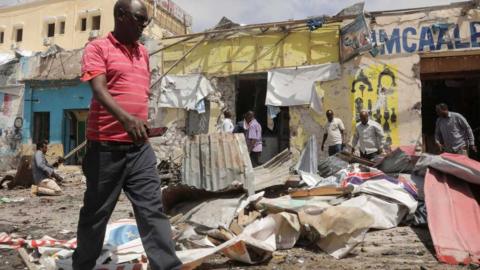 Damaged buildings after August attack in Mogadishu