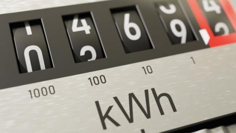 Electric meter showing numbers in kWh