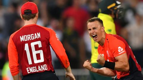 England's Tom Curran celebrates victory over South Africa