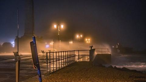 Southsea being hit by Storm Isha
