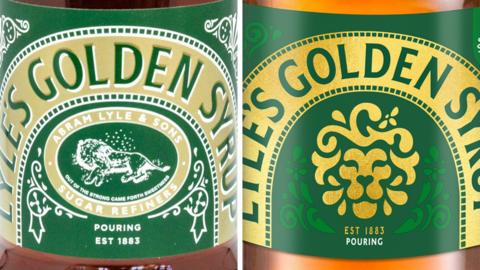 Lyle's Golden Syrup old branding, next to Lyle's new branding