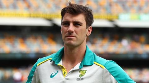 Australia Test captain Pat Cummins looks on at The Gabba