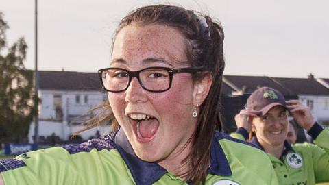 Jane Maguire celebrates after Ireland's win over South Africa last year