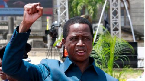 Edgar Lungu, the President of Zambia, gestures while attending the inauguration of Filipe Nyusi, the President of Mozambique, at the Independence Square in Maputo, on January 15, 2020.