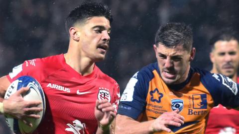 Toulouse star Romain Ntamack (left) in action against Montpellier earlier this season