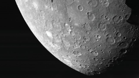 Black and white photo of the surface of Mercury