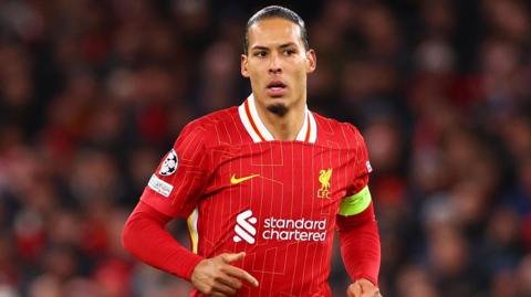 Liverpool captain Virgil van Dijk in action against Paris St-Germain in the Champions League