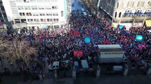 Thousands of people gathered at a rally in Belfast on Thursday