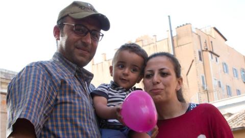 Syrian refugee Nour Essa, her husband Hasan Zaheda and their two-year-old son Riad.