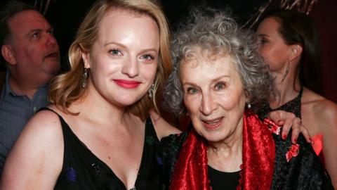 Actress Elisabeth Moss (left) with Margaret Atwood