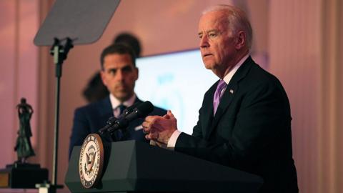 Hunter Biden watches his father, the US vice-president, speak at an event in Washington in 20167