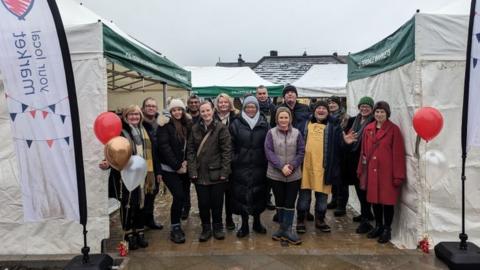 Councillors gathering to open the new Elland Market