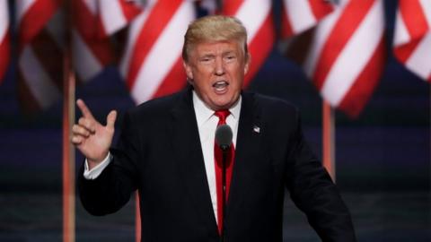 Donald Trump speaking at the 2016 Republican National Convention