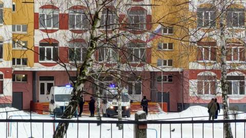 The scene after a shooting in western Russia on Thursday morning