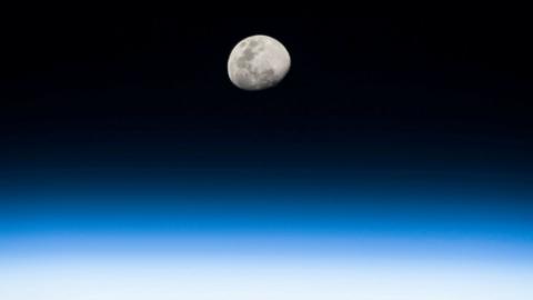 A photo taken by NASA astronaut Randy Bresnik from the International Space Station on August 3, 2017. From his vantage point in low Earth orbit Bresnik pointed his camera toward the rising Moon