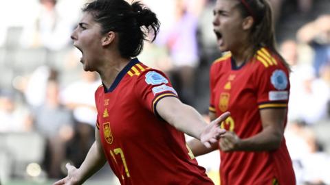 Spain's striker Lucia Garcia celebrates