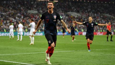 Mario Mandzukic celebrating his goal in Croatia's 2-1 win over England in the World Cup semi-final