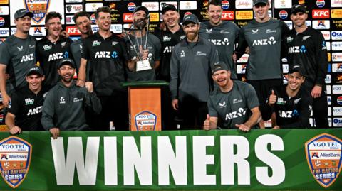 New Zealand with the tri-series trophy