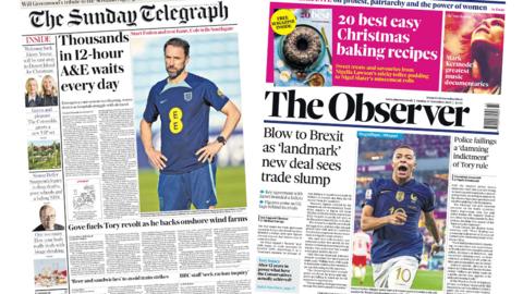 The Sunday Telegraph and Observer front pages 27 November 2022