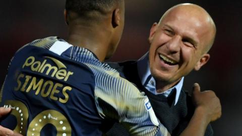 Barnsley boss Gerhard Struber celebrates