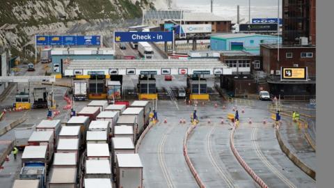 Lorries queuing at Dover port on 27 December