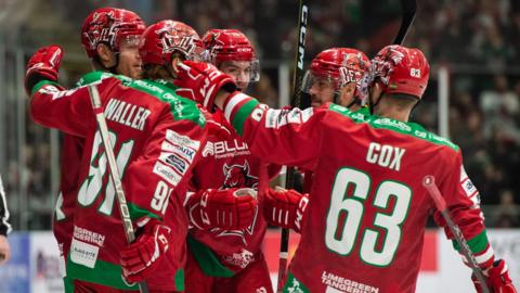 Cardiff Devils players celebrate goal