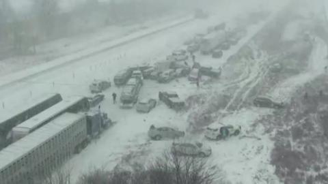 Time-lapse footage shows multi-car pile up