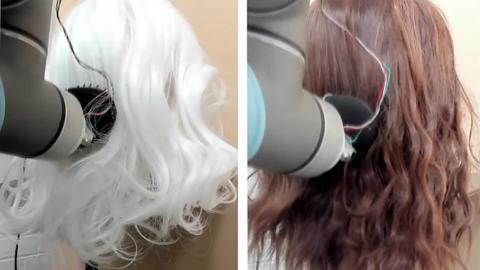 A composite image of robots brushing hair