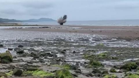 Controlled explosion on Glen Wylllin Beach